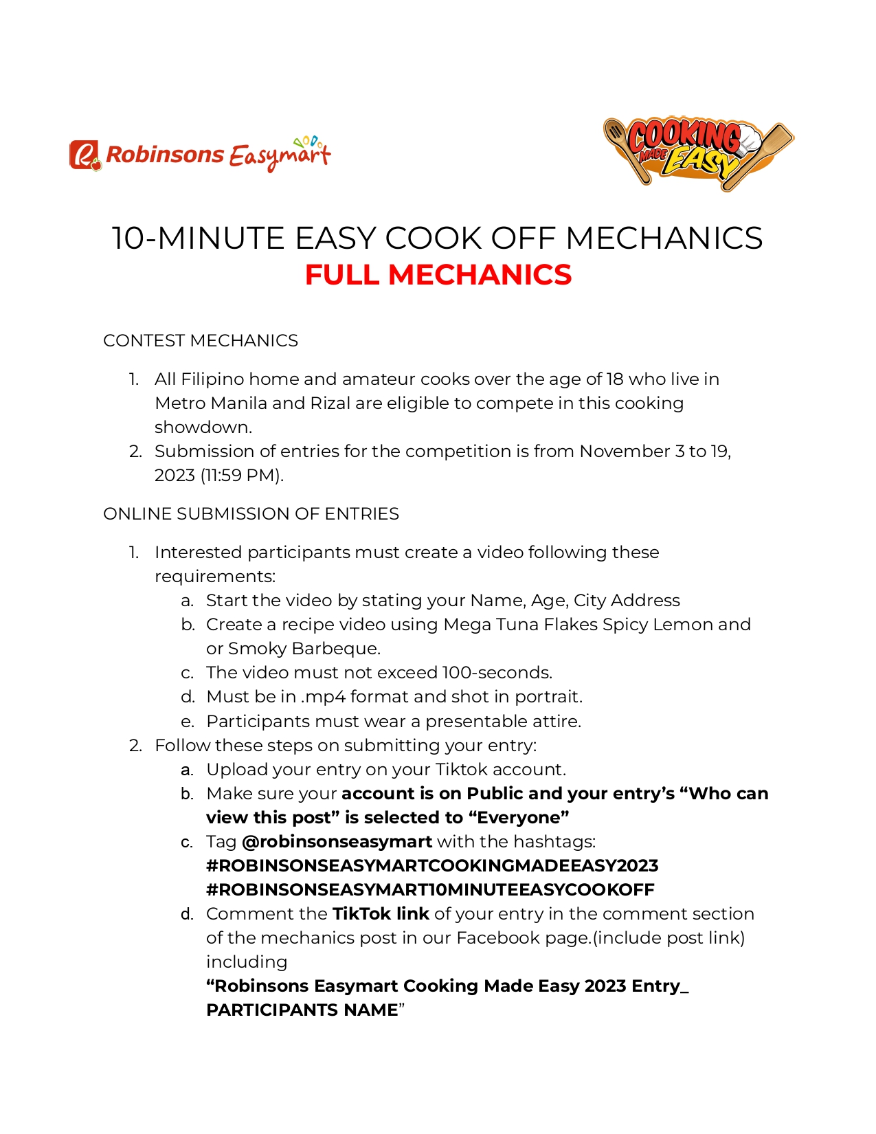 Cooking Made Easy 2023 Promo Contest Mechanics Cooking Made Easy 2023 Promo Contest Mechanics